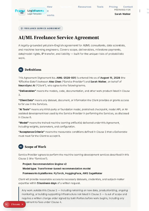 ai-ml-freelance-service-agreement template preview