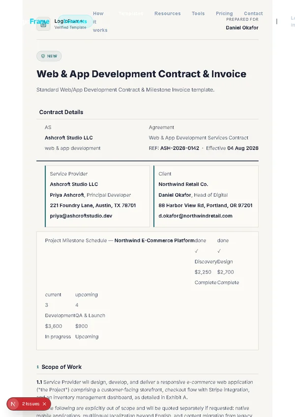 web-app-development-contract template preview